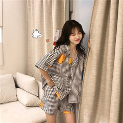Korean Chic Print Short Sleeve Pajama Set