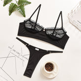 Elegant Black Lace Lingerie Set: Delicate Sheer Design with Chic Details