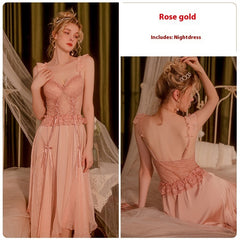 French Deep V Lace Backless Nightdress