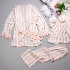 Silk Striped 3-Piece Nightgowns