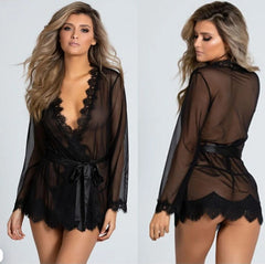 Sexy Lace Mesh Bathrobe & Nightdress Set
