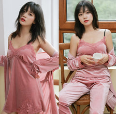 Silk Lace 5-Piece Pajama Set