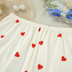 Heart Print Knitted Short-Sleeve Pajama Set