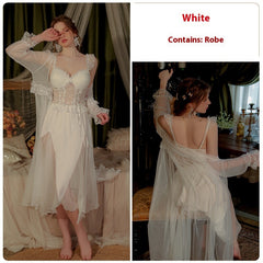 French Deep V Lace Backless Nightdress
