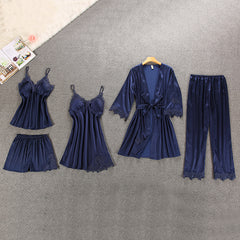 Silk Lace 5-Piece Pajama Set