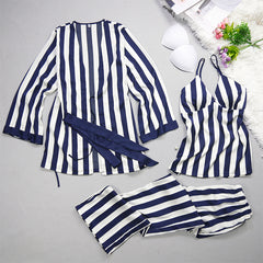 Silk Striped 3-Piece Nightgowns