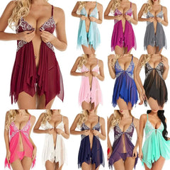 Sexy Lace Mesh Sleepwear Mini Dress