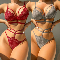 Lace Embroidered Deep V Lingerie
