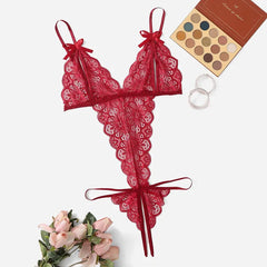 Lace Embroidered Deep V Lingerie