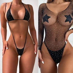 Sexy Rhinestone Bodysuit & Bikini Set for Women