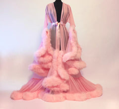 Sexy Fur See-Through Bridal Robe