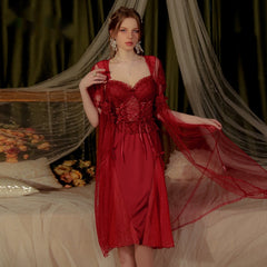 French Deep V Lace Backless Nightdress