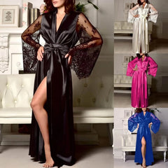 Women's Robe & Lace Silk Nightgown Set