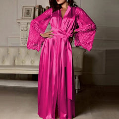 Sexy Lace Patchwork Silk Bathrobe for Women